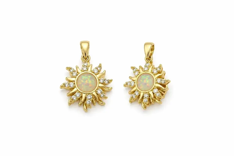 Opal ve Zirkon Taşlı Güneş Kolye Ucu